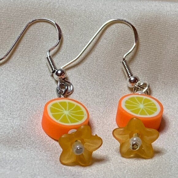 Orange Flower Drop Matching Earrings - Picture 3 of 3